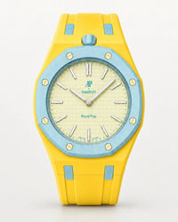 Two-tone rubber strap and case for the AP x Swatch Royal Pop Blaue Acht, front view