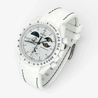 White rubber strap for the MoonSwatch Earthphase Cold Moon