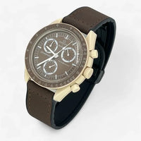 Smooth leather strap fitted to an Omega x Swatch MoonSwatch