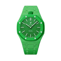 Green ceramic link strap fitted to an Audemars Piguet x Swatch Royal Pop Green Eight