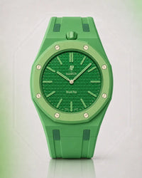 Two-tone rubber strap for Audemars Piguet x Swatch Royal Pop Green Eight, front view