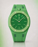 Two-tone rubber strap for Audemars Piguet x Swatch Royal Pop Green Eight, front view