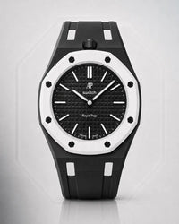 Two-tone rubber strap for Audemars Piguet x Swatch Royal Pop Ocho Negro, front view
