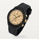 Bracelet caoutchouc noir texturé à surpiqûres noires pour Omega x Swatch MoonSwatch Mission to the Moon 1969