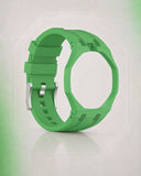 Two-tone strap and case for the AP x Swatch Royal Pop Green Eight, shown on its own | WatchCollab