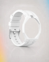 Two-tone rubber strap and case for Audemars Piguet x Swatch Royal Pop Huit Blanc, shown on its own