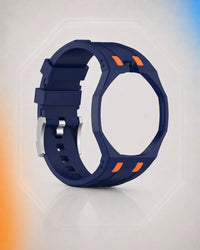 Two-tone strap and case for the AP x Swatch Royal Pop Orenji Hachi, shown on its own | WatchCollab