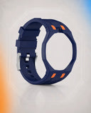 Two-tone rubber strap and case for Audemars Piguet x Swatch Royal Pop Orenji Hachi, shown on its own