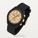 Bracelet caoutchouc noir lisse à boucle argentée pour Omega x Swatch MoonSwatch Mission to the Moon 1969