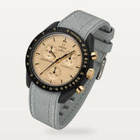 Bracelet caoutchouc gris clair texturé à surpiqûres blanches pour Omega x Swatch MoonSwatch Mission to the Moon 1969