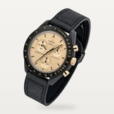Bracelet à empiècement cuir noir sur base caoutchouc pour Omega x Swatch MoonSwatch Mission to the Moon 1969