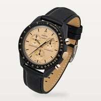 Bracelet cuir noir à doublure fauve pour Omega x Swatch MoonSwatch Mission to the Moon 1969