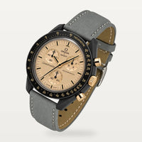 Bracelet cuir gris à doublure fauve pour Omega x Swatch MoonSwatch Mission to the Moon 1969