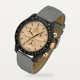Bracelet cuir gris à doublure fauve pour Omega x Swatch MoonSwatch Mission to the Moon 1969