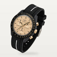 Bracelet caoutchouc noir texturé à bande centrale blanche pour Omega x Swatch MoonSwatch Mission to the Moon 1969