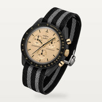 Bracelet toile tissée à rayures grises et noires pour Omega x Swatch MoonSwatch Mission to the Moon 1969