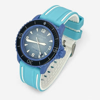 Two-band rubber Blancpain x Swatch strap for the Scuba Fifty Fathoms