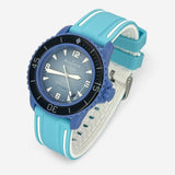Two-band rubber Blancpain x Swatch strap for the Scuba Fifty Fathoms