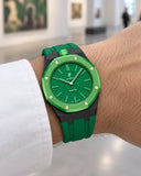 Royal Pop Green Eight on the wrist with its green and black premium rubber strap