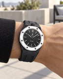 Royal Pop Ocho Negro on the wrist with its black premium rubber strap