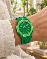 Royal Pop Green Eight on the wrist with its green premium rubber strap