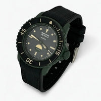 Correa negra para Blancpain x Swatch Scuba Fifty Fathoms Green Abyss, caucho premium con pespuntes negros, vista frontal