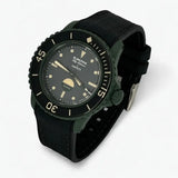 Correa negra para Blancpain x Swatch Scuba Fifty Fathoms Green Abyss, caucho premium con pespuntes negros, vista frontal
