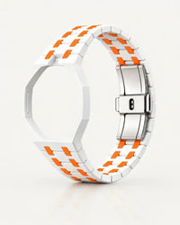Correa de cerámica blanca y naranja y caja octogonal para el AP x Swatch Royal Pop, sin el reloj | WatchCollab