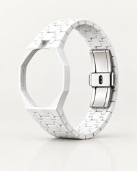 Keramikarmband in Weiß mit achteckigem Gehäuse für die AP x Swatch Royal Pop, einzeln abgebildet | WatchCollab