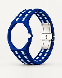 Keramikarmband in Blau zweifarbig mit achteckigem Gehäuse für die AP x Swatch Royal Pop, einzeln abgebildet | WatchCollab