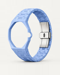 Keramikarmband in Hellblau mit achteckigem Gehäuse für die AP x Swatch Royal Pop, einzeln abgebildet | WatchCollab
