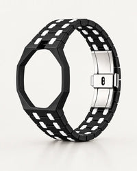 Keramikarmband in Schwarz-Weiß mit achteckigem Gehäuse für die AP x Swatch Royal Pop, einzeln abgebildet | WatchCollab