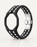 Keramikarmband in Schwarz-Weiß mit achteckigem Gehäuse für die AP x Swatch Royal Pop, einzeln abgebildet | WatchCollab