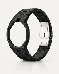 Black ceramic bracelet and octagonal case for the AP x Swatch Royal Pop, shown on its own | WatchCollab