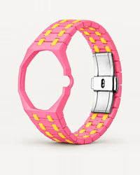 Keramikarmband in Rosa-Gelb mit achteckigem Gehäuse für die AP x Swatch Royal Pop, einzeln abgebildet | WatchCollab