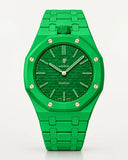 Green ceramic strap and case for the AP x Swatch Royal Pop Green Eight, front view | WatchCollab