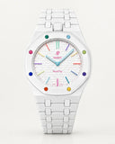 Keramikarmband in Weiß mit Gehäuse für die AP x Swatch Royal Pop Huit Blanc, Frontansicht | WatchCollab