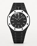 Keramikarmband in Schwarz mit Gehäuse für die AP x Swatch Royal Pop Ocho Negro, Frontansicht | WatchCollab