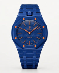 Keramikarmband in Marineblau mit Gehäuse für die AP x Swatch Royal Pop Orenji Hachi, Frontansicht | WatchCollab