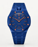 Keramikarmband in Marineblau mit Gehäuse für die AP x Swatch Royal Pop Orenji Hachi, Frontansicht | WatchCollab