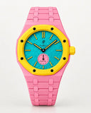 Keramikarmband in Rosa mit Gehäuse für die AP x Swatch Royal Pop Otg Roz, Frontansicht | WatchCollab