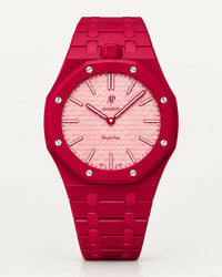 Keramikarmband in Rot mit Gehäuse für die AP x Swatch Royal Pop Otto Rosso, Frontansicht | WatchCollab
