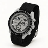 Correa textil negra lisa en MoonSwatch Mission to Earthphase