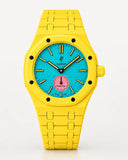 Keramikarmband in Gelb mit Gehäuse für die AP x Swatch Royal Pop Otg Roz, Frontansicht | WatchCollab