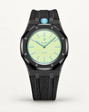 Black textile-effect strap for AP x Swatch Royal Pop Blaue Acht, black case (crown at 12 o'clock)