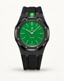 Black textile-effect strap for AP x Swatch Royal Pop Green Eight, black case (crown at 12 o'clock)