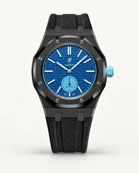 Black textile-effect strap for AP x Swatch Royal Pop Làn Ba, black case (crown at 3 o'clock)