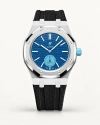 Black textile-effect strap for AP x Swatch Royal Pop Làn Ba, silver case (crown at 3 o'clock)