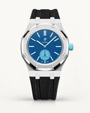 Black textile-effect strap for AP x Swatch Royal Pop Làn Ba, silver case (crown at 3 o'clock)
