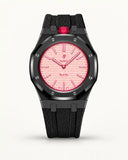 Black textile-effect strap for AP x Swatch Royal Pop Otto Rosso, black case (crown at 12 o'clock)